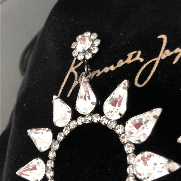 GUNMETAL CRYSTAL OPEN CIRCLE DANGLING EARRINGS - Picture 7 of 16